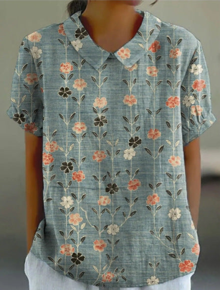 JANE™ | Blusa in lino e cotone con motivo floreale pastorale